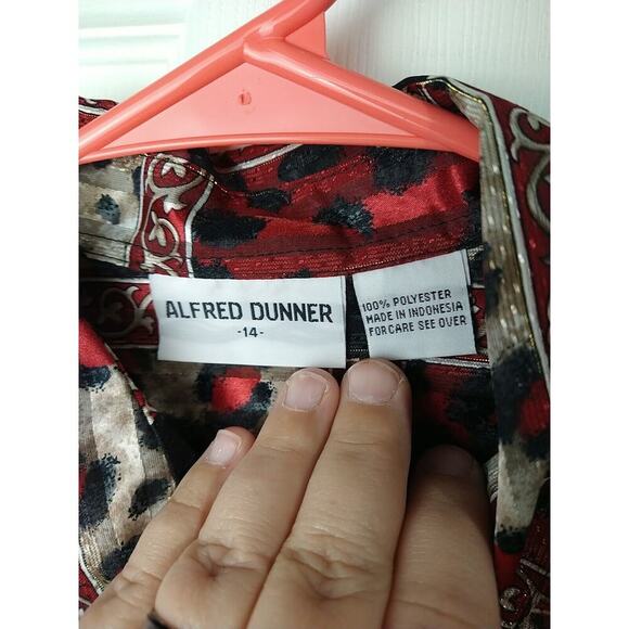 Alfred Dunner Woman 14 Blouse Red Colorblock Animal Print Semi Sheer Button... - Picture 3 of 10